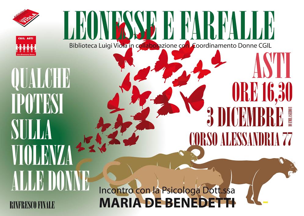 Leonesse e farfalle. Alla Biblioteca Luigi Viola un incontro per dire no alla violenza sulle donne