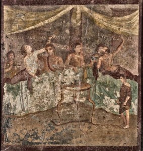 Affresco con scena di banchetto da Pompei, conservato al Museo Archeologico di Napoli (I sec. a.C.)