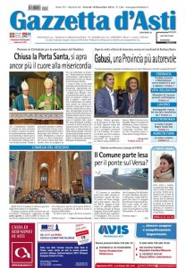 On line la prima pagina della Gazzetta d’Asti in edicola da venerdì 18 novembre 2016.