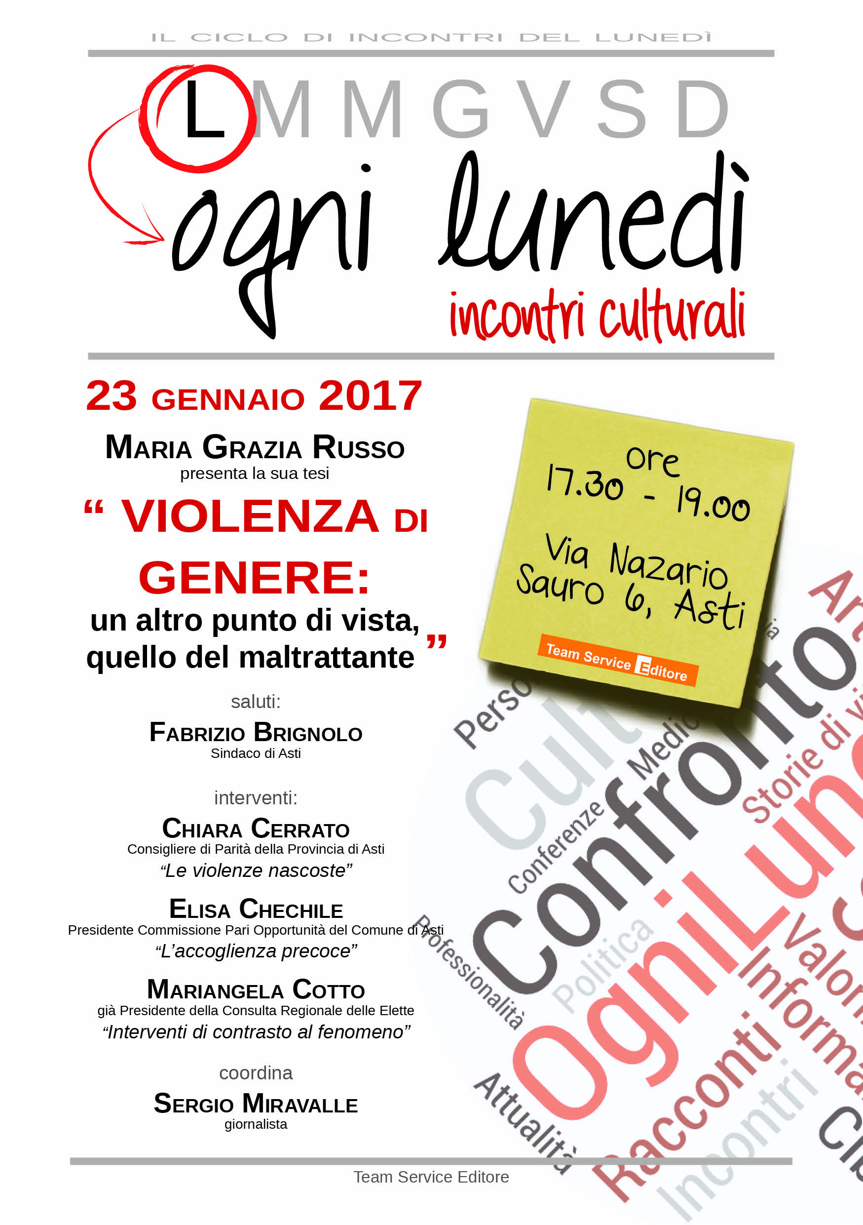 Riprende il ciclo di incontri “Ogni lunedì”: si parlerà di violenza di genere dal punto di vista del maltrattante