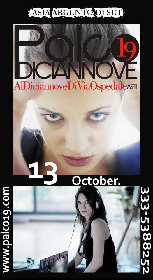 Save the date: 13 ottobre, dj set di Asia Argento al Palco19 di Asti