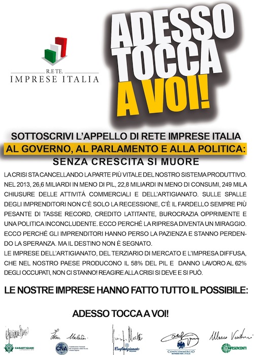 “Adesso tocca a voi!”: l’appello di Rete Imprese Italia alla politica