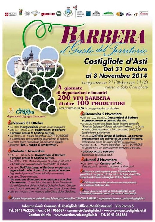 Cultura ed enogastronima a Costigliole d’Asti con la nuova edizione di “Barbera, il Gusto del Territorio”
