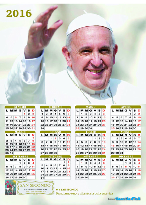 In regalo con la Gazzetta d’Asti il calendario di papa Francesco