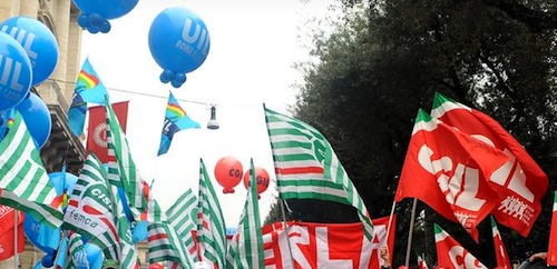 Lavoratori astigiani alla manifestazione di Torino indetta da Cgil, Cisl e Uil