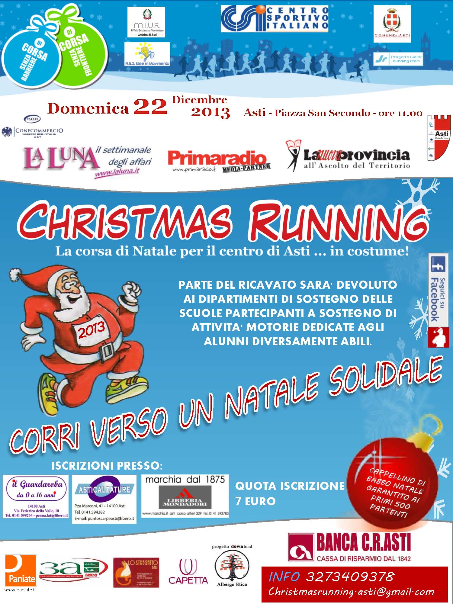Domenica la seconda edizione della “Christmas Running”