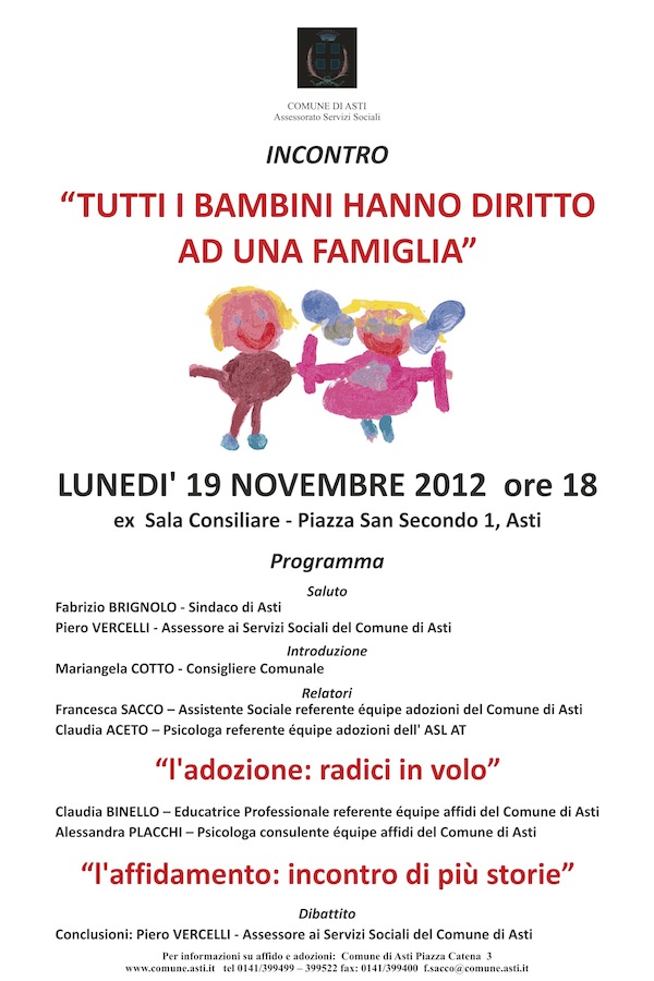 “Tutti i bambini hanno diritto ad una famiglia”: un incontro in Comune su adozione e affidamento