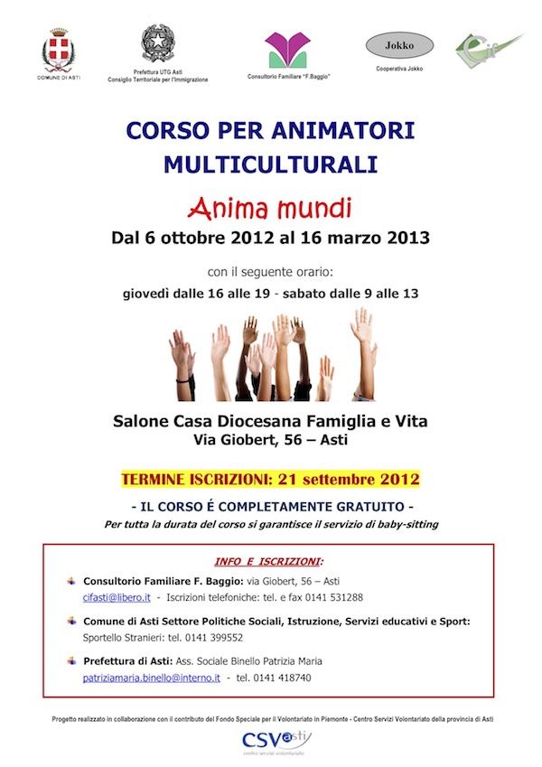 “Anima Mundi” ad Asti un corso per animatori multiculturali