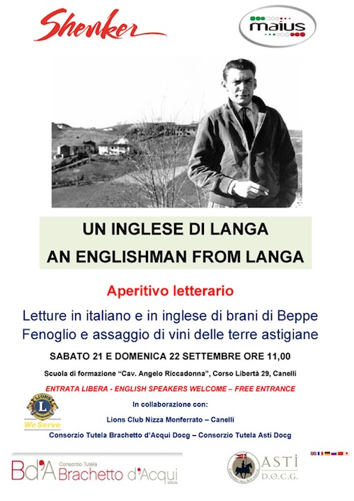 A Canelli “Un Inglese di Langa”,  aperitivo letterario dedicato a Beppe Fenoglio 