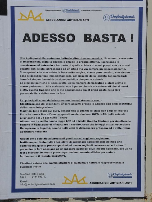 “Adesso basta!”: Confartigianato Asti lancia un appello