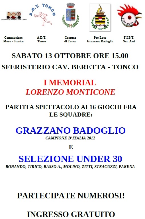 Sabato il Memorial Lorenzo Monticone a Tonco