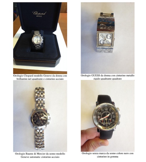 I carabinieri di Asti recuperano un centinaio di orologi rubati