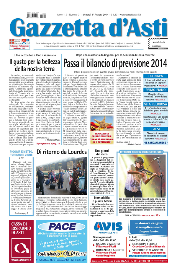 Prima pagina – 1 agosto 2014
