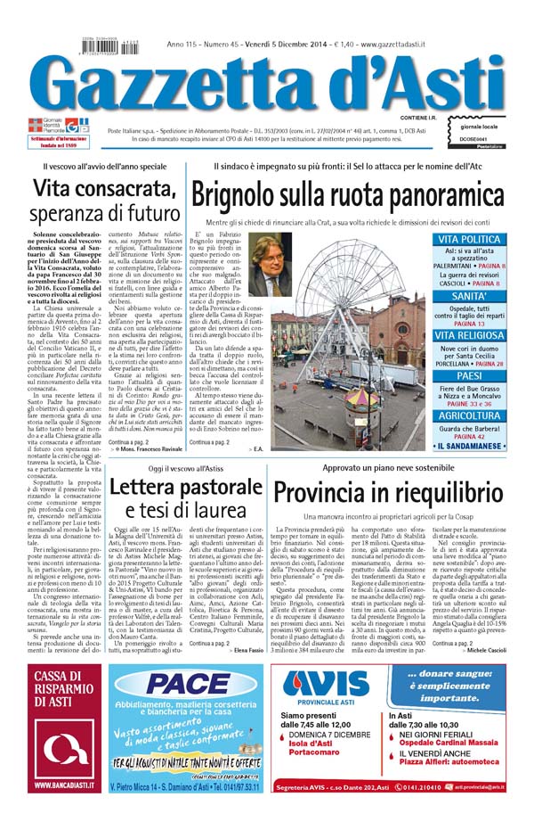 Prima pagina – 5 dicembre 2014