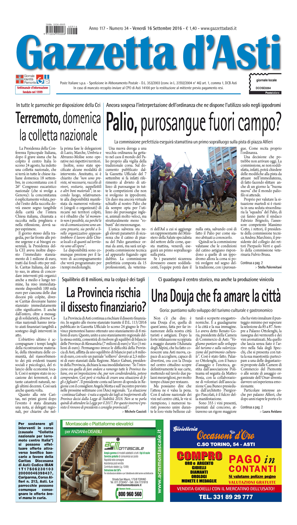 Pirma pagina – 16 settembre 2016