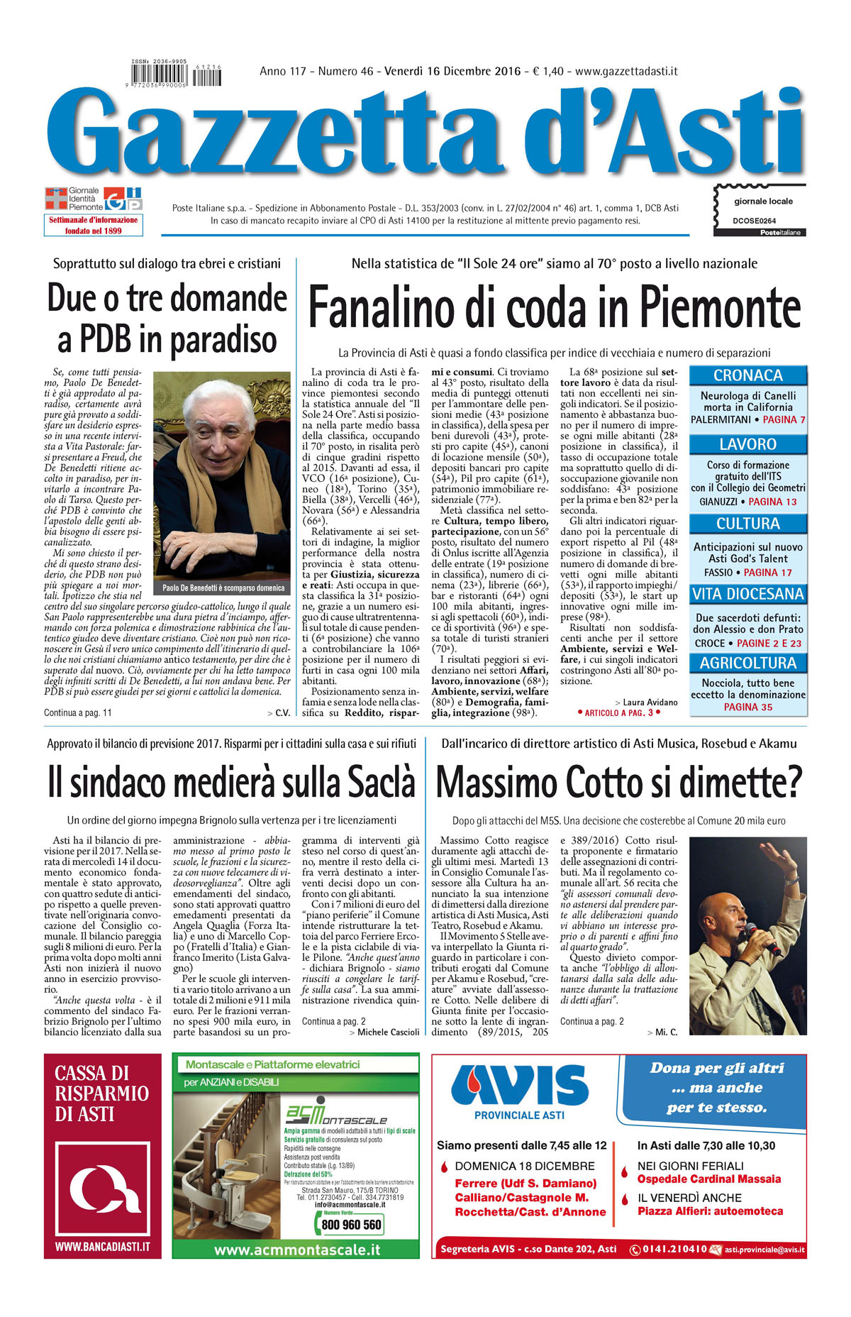 Prima pagina – 16 dicembre 2016