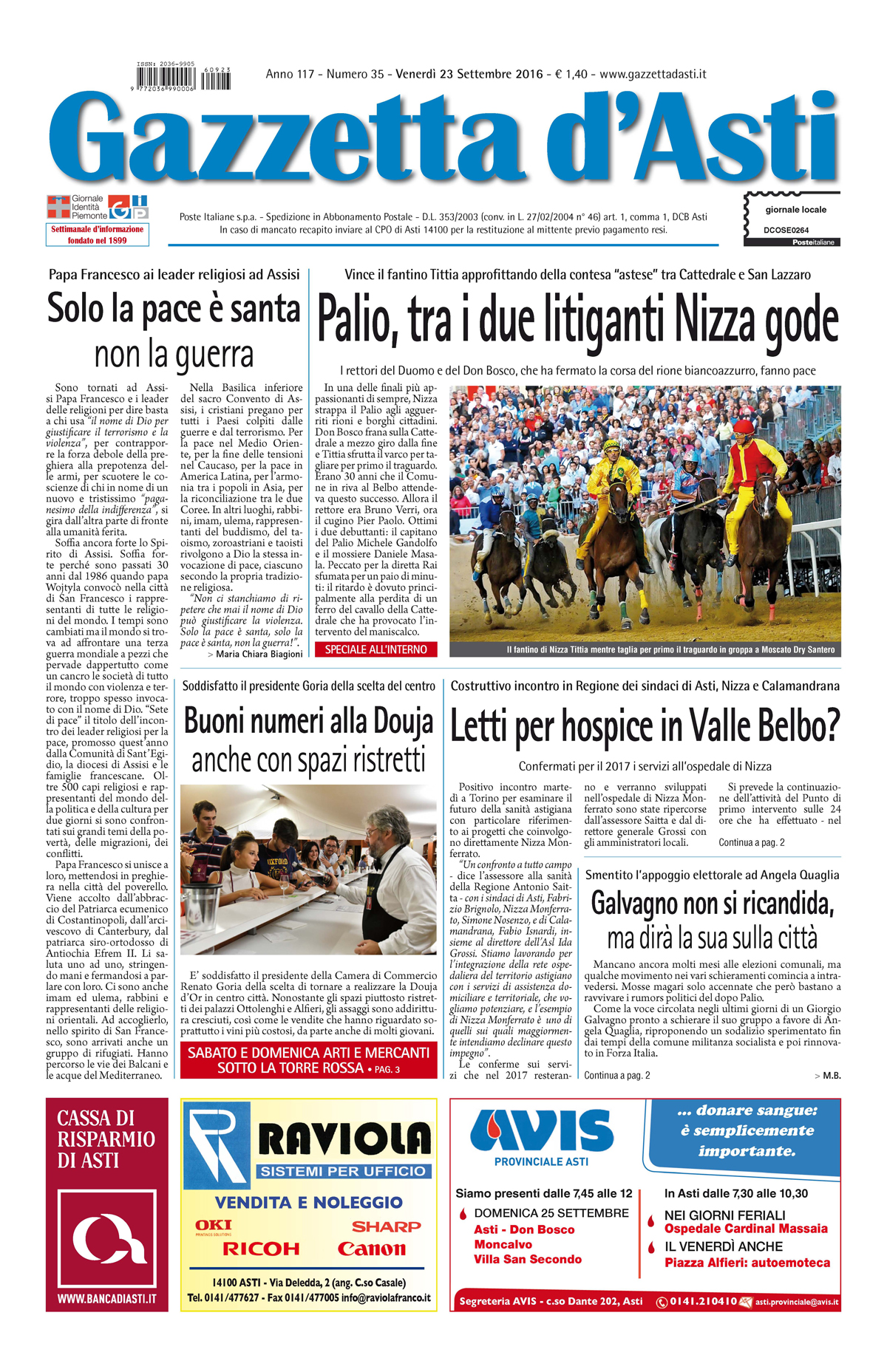 Prima pagina – 23 settembre 2016