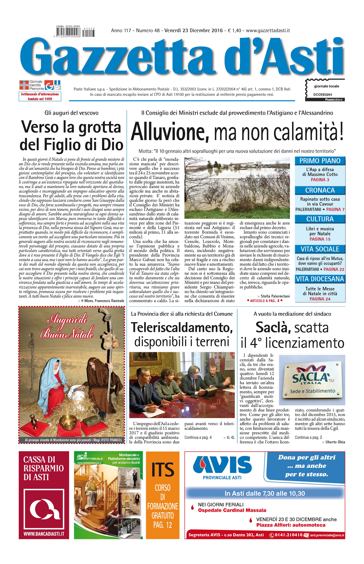 Prima pagina – 23 dicembre 2016