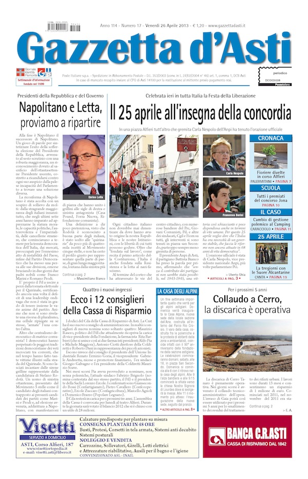 Prima pagina – 26 aprile 2013