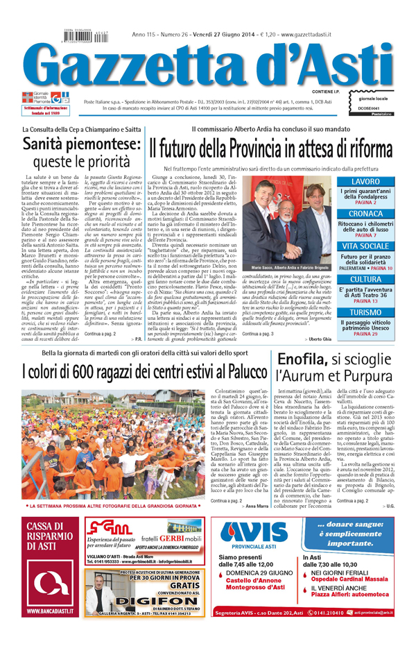 Prima pagina – 27 giugno 2014