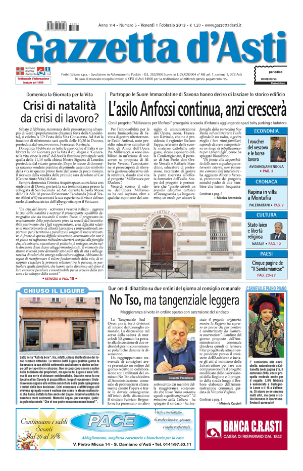 Prima pagina – 1° febbraio 2013