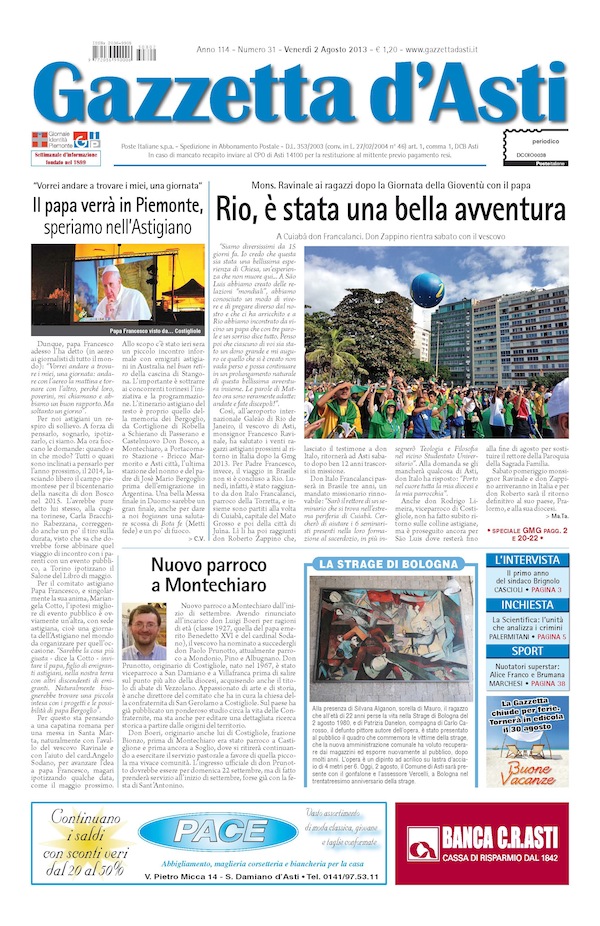 Prima pagina – 2 agosto 2013