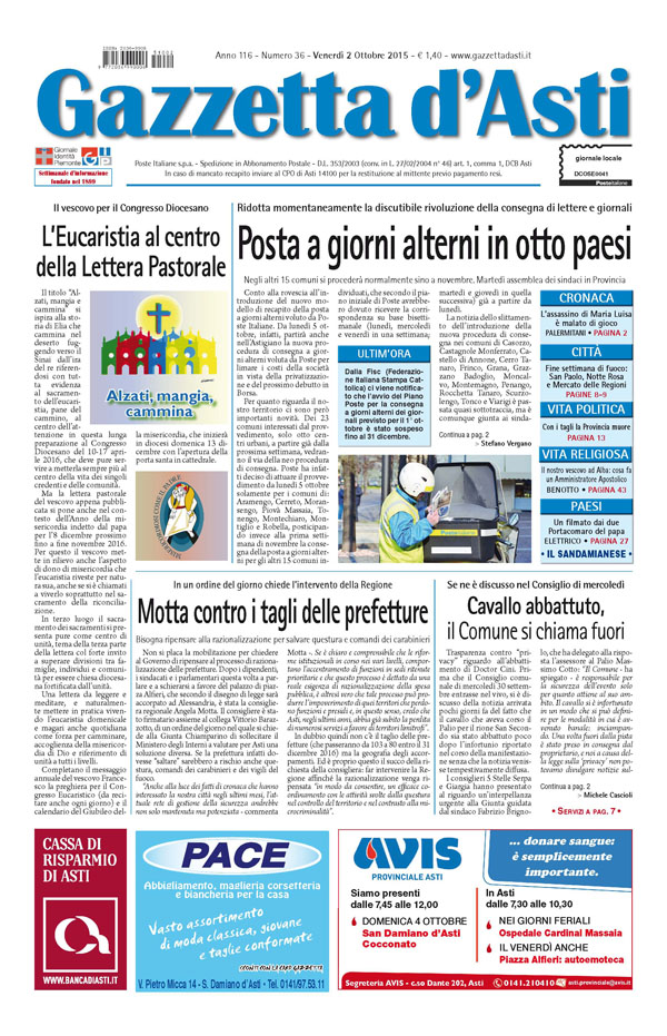 Prima pagina – 2 ottobre 2015