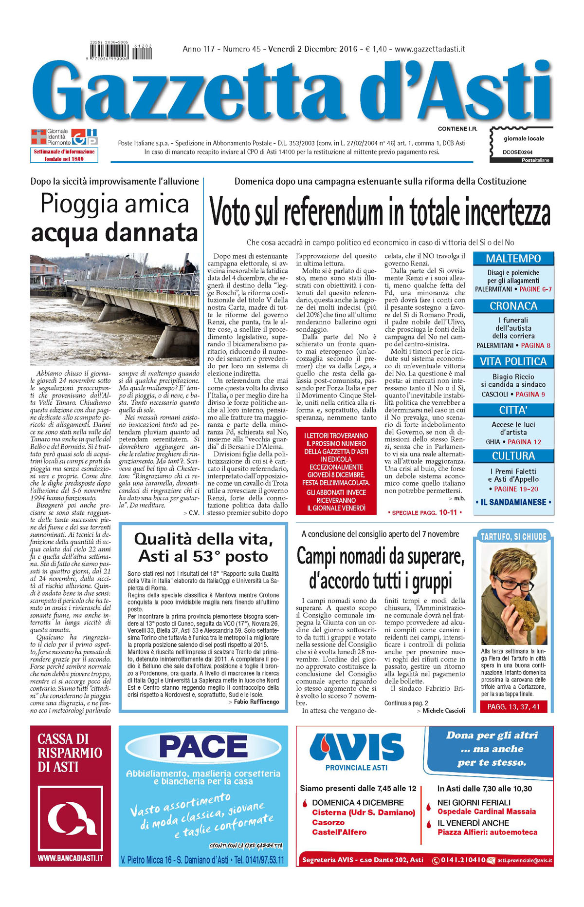 Prima pagina – 2 dicembre 2016