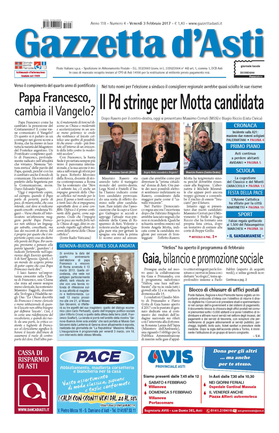 Prima pagina – 3 febbraio 2017