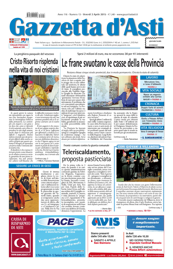 Prima pagina – 3 aprile 2015