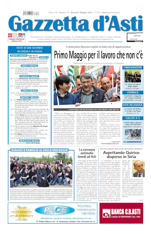 Prima pagina – 3 maggio 2013