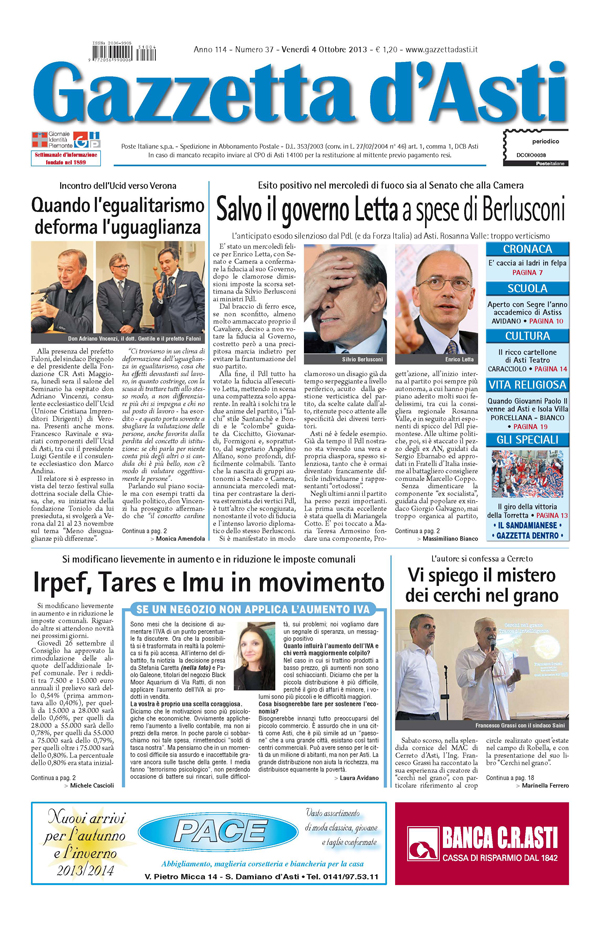 Prima pagina – 4 ottobre 2013