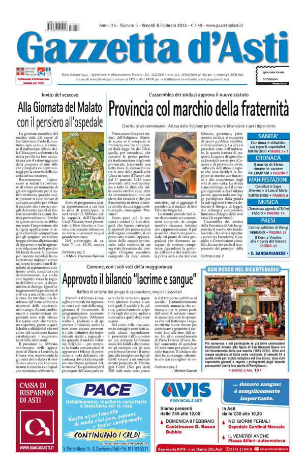 Prima pagina – 6 febbraio 2015