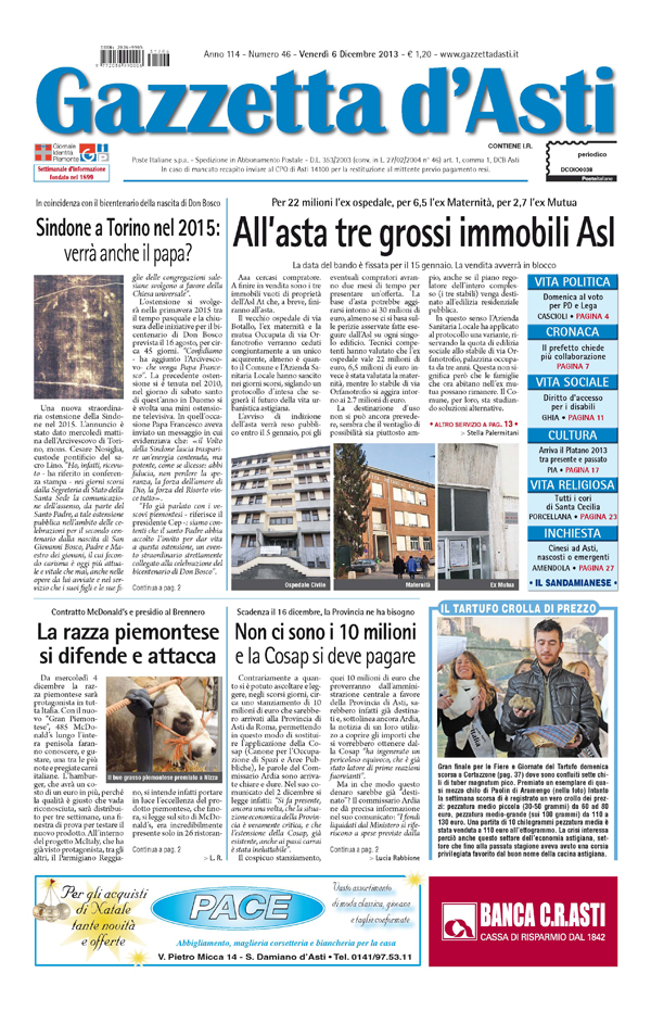 Prima pagina – 6 dicembre 2013