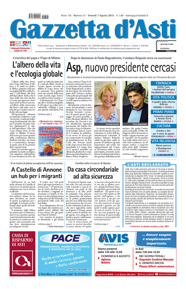 Prima pagina – 7 agosto 2015