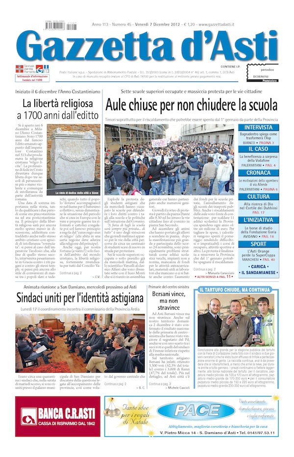 Prima pagina – 7 dicembre 2012