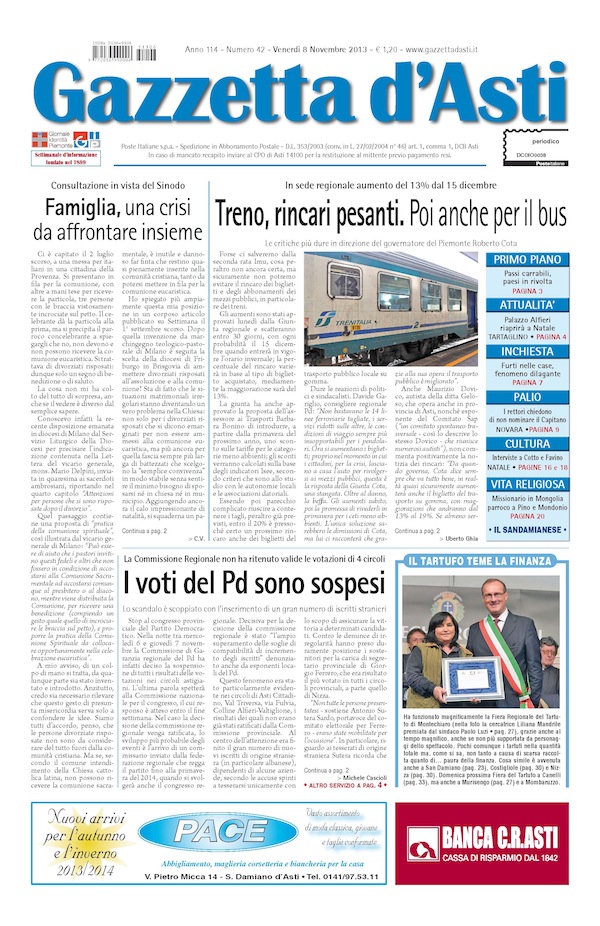 Prima pagina – 8 novembre 2013