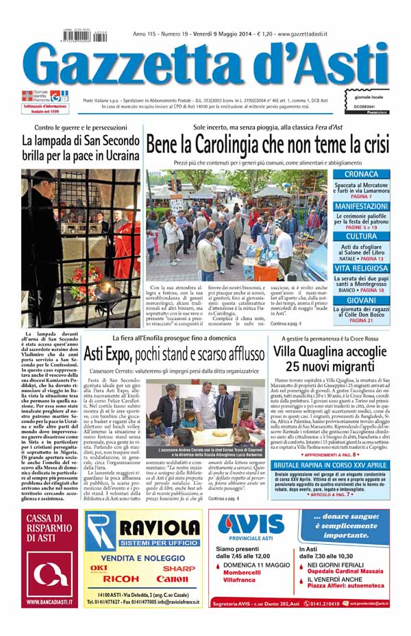 Prima pagina – 9 maggio 2014