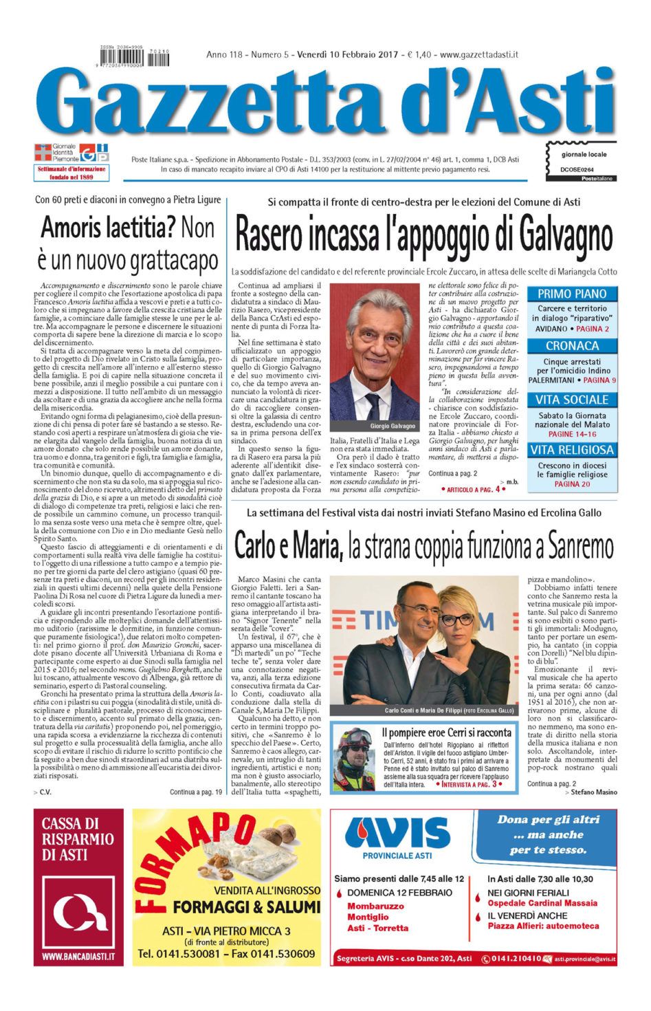 Prima pagina – 10 febbraio 2017