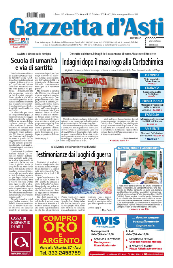 Prima pagina – 10 ottobre 2014