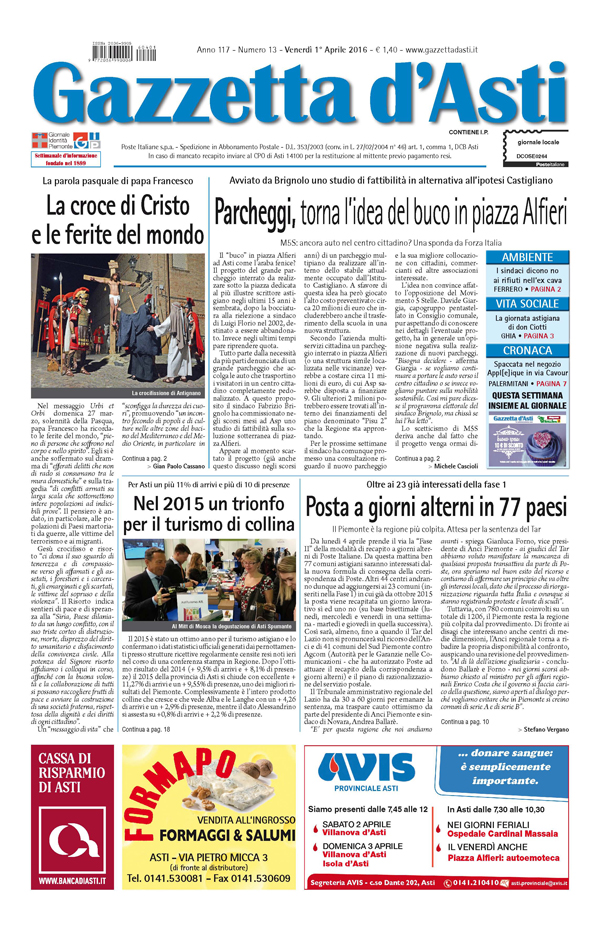 Prima pagina – 1° aprile 2016