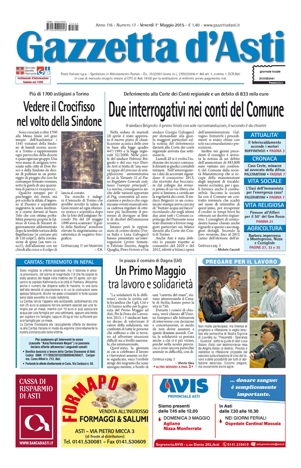 Prima pagina – 1° maggio 2015