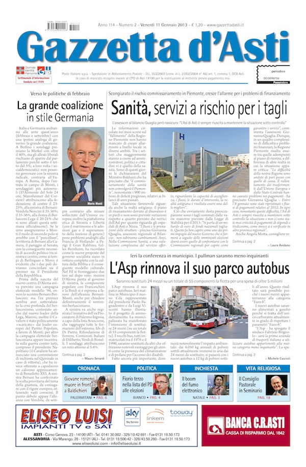 Prima pagina – 11 gennaio 2013