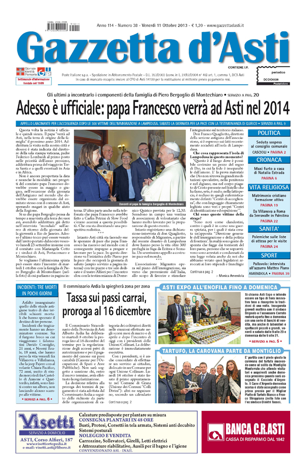 Prima pagina – 11 ottobre 2013