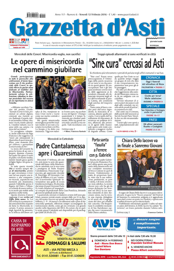 Prima pagina – 12 febbraio 2016