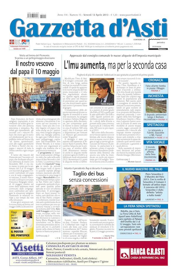 Prima pagina – 12 aprile 2013