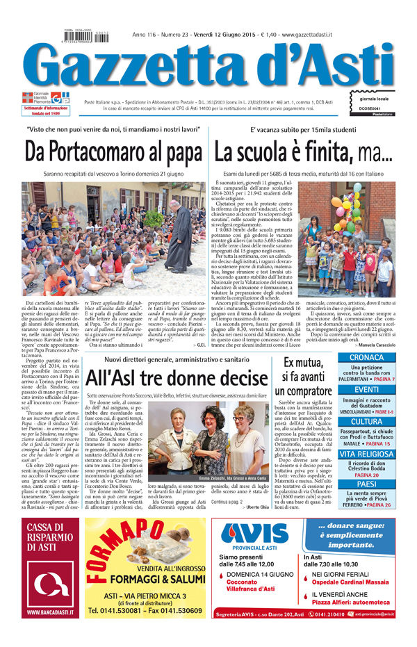 Prima pagina – 12 giugno 2015