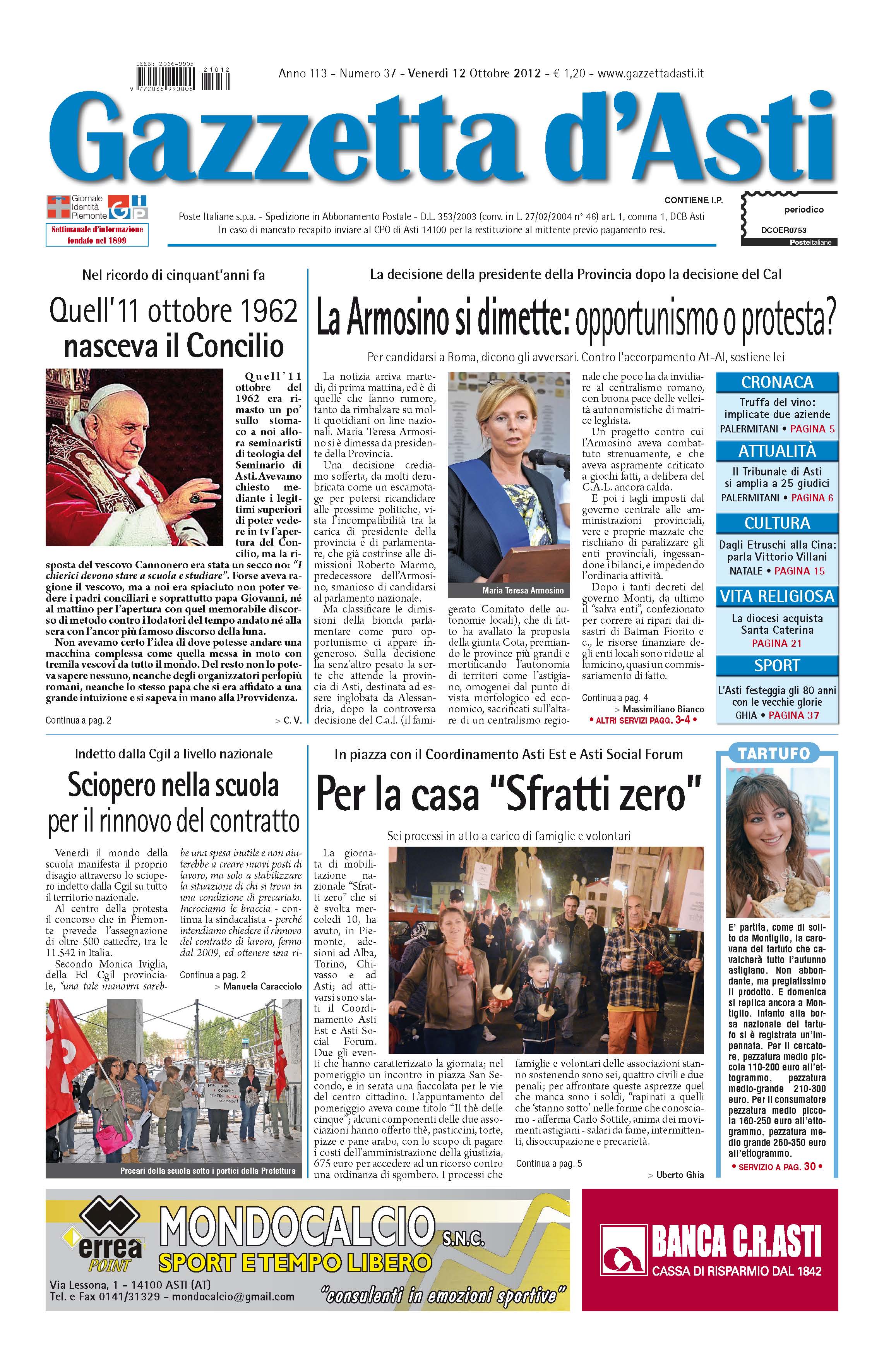 Prima pagina – 12 ottobre 2012