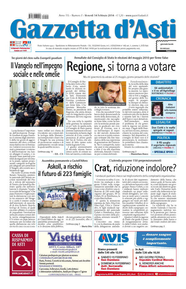 Prima pagina – 14 febbraio 2014