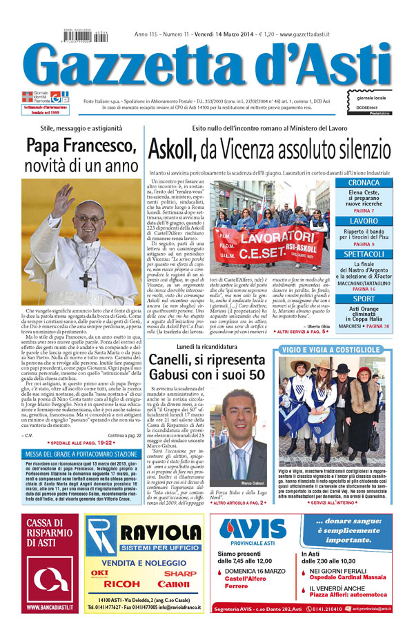 Prima pagina – 14 marzo 2014